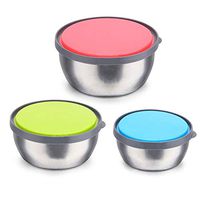 Round with cover stainless steel three-piece storage box storage sealed box fruit salad bowl home lunch box lunch box