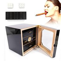 Cedar Humidor Lined Cigars Humidor Box Cube Three Layer Inderpendent Partition with Humidifier and Hygrometer for 75-100 Cigars