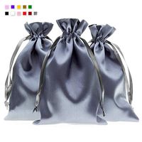 Knitial 6" x 9" Silver Satin Gift Bags, Jewelry Bags, Wedding Favor Drawstring Bags Baby Shower Christmas Gift Bags 50 per Pack