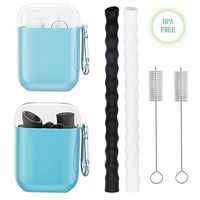 ZALU Collapsible Boba Silicone Straws - Portable Smoothie Straws Reusable, Final Drinking Straw Set with Cleaning Brush & Case (Black, White)