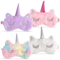 Unicorn Eye Mask For Sleeping Girl Kids, [4 Pack] Cute Soft Plush Rainbow With Horn, Girls and Woman Comfortable Night Blindfolds.