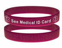 Custom See Medical ID Card Bracelet Wristbands - 2 Pack - Purple - 8 Inches - Standard