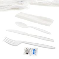 AmerCare Six Piece Meal Kit with 13 x 17 Napkin, Salt and Pepper Packets, White Heavy Weight Fork, Knife, and Teaspoon, Case of 250