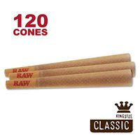 RAW 120 Classic King Size Cones - W Gallery Scoop Sticker - Discreet Box - Pure Hemp 109mm Pre Rolled Cones - 26mm Filter Tips - Natural Brown Unbleached Unrefined Rolling Papers - Bulk Pack Bundle