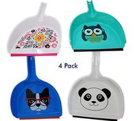 Plastic Dust Pans for Broom 4 Unique Assorted Designs | Rubber Lip Edge Dustpan (4 Pack)