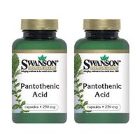 Swanson Pantothenic Acid (Vitamin B-5) Energy Metabolism Nerve Function Support 250 mg 250 Capsules (Caps) (2 Pack)
