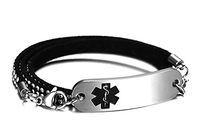 JF.JEWELRY 3 Layers Black Velvet Leather Rivets Wrap Medical Alert ID Bracelet for Women,Free Engraving