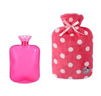 2L Beautiful Color Hot Water Bottle + Lovely Red Spot Fleece Cover (Random Bag)