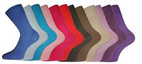 6 Pairs Women's Bright Plain Cotton Rich Non Elastic Diabetic Socks