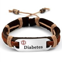 StickyJ Adjustable Brown Leather/Hemp Diabetes Medical Alert Bracelet