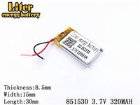 BIHUADE 3.7V 320mAh 851530 Lithium Ion Polymer Rechargeable Battery Lithium Polymer Li-Po Battery for MP4 GPS MP3 Bluetooth Stereo DIY Gift (851530)