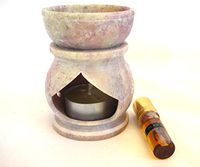 handmade India Carved Soapstone Oil Warmer with Natural Oil and Tea Light