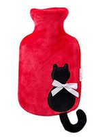 Small Plush Creative Rubber Hot Water Bottle, Red and Cartoon Cat