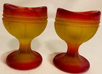 Eyecup Eye Wash Bath Cup Rinse - American Made - Mosser Glass USA - Set of 2 (Amberina Satin, Raised Rib)