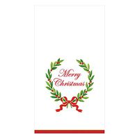 Caspari Merry Christmas Laurel Wreath Paper Guest Towel Napkins, Four Packs of 15