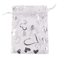 100pcs Organza Wedding Party Gift Bags Heart Pattern Sheer Drawstring Pouches Jewelry Gift Bags Christmas Party Gift Favor Bags (White, 6"x9")