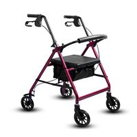 HMHD Lightweight Folding 4 Wheel Rollator Walker with Old Man Walking cart,Hand Brake Wide Seat Adjustable Height,Trolleys Multifunctional Leisure Folding Shopping cart,Mobility Aid Frame Red