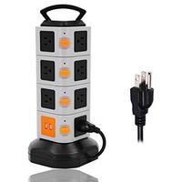 Power Strip Surge Protector Tower ONEreach, 2 USB + 15 AC Outlets + 10A 16AWG 2500W + 6.5ft Long Cord Wire Extension Electric Charging Station, Universal Socket for PC Laptops Phones