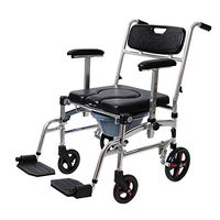 PLLP Medical Rehab Chair, Wheelchair,Chair Commode Old Man Commode Stool with Wheel Bath Foldable Aluminum Alloy Wheelchair,Black