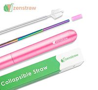 zenstraw Collapsible & Reusable Straw with Travel Case, Includes Cleaning Brush and Silicone Tip for Easy Sipping (Hot Pink Case with Rainbow Straw)