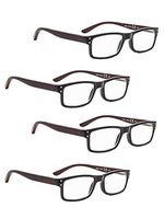 READING GLASSES 4 pack Wood Arms Readers for Men and Women (Black, 0.50)