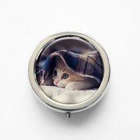 RhyNSky Animal Cat Mini Portable Pocket Pill Box Case Holder for Purse, 3 Compartments, Silvery, FS4