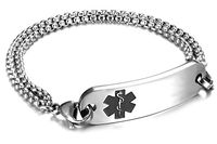 JF.JEWELRY Customize Medical Alert Bracelets for Women With Stainless Steel Rolo Link,8.0 inch-Black