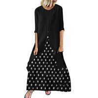 LIM&Shop Womens Round Neck 3/4 Sleeves A-line Casual Tshirt Dress Oversize Midi Dresses Loose Plus Size Dresses