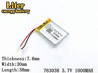 3.7V 1000mAh 763038 Lithium Polymer Ion Rechargeable Battery Lithium Polymer Li-Po Battery for MP4 GPS MP3 Bluetooth Stereo DIY Gift