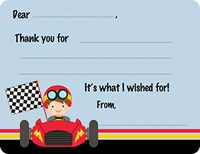 Little Racer Fill-in Thank You Note Cards for Kids, 5.5" X 4.25" Notecards with White Envelopes