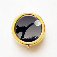 RhyNSky Karate Martial Arts Mini Gold Portable Pocket Purse Pill Box Case Pillbox, 3 Compartments -158