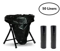 Trail Essentials Toilet Liners; Hygienic, Leak-Proof, Odor Free, Compatible with Camping Commodes and Portable Toilets, Black Opaque Color– Roll of Liners in Convenient Carry Case (50 Liners)
