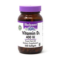 Bluebonnet Nutrition Vitamin D3 400 IU Softgels, Aids in Muscle and Skeletal Growth, Cholecalciferol from Fish Oil, Non GMO, Gluten Free, Soy Free, Dairy Free, 250 Softgels