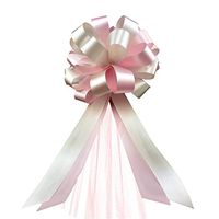 Pink and Silver Pull Bows with Tulle Tails - 8" Wide, Set of 6, Wedding Pew Bows, Reception, Aisle Decoration, Anniversary, Valentine's Day, Birthday, School Dance, Classroom, Office, Baby Shower