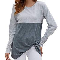 HebeTop Womens Long Sleeve Round Neck T Shirts Color Block Striped Causal Blouses Tops Gray
