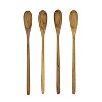 FAAY - Long Handle Spoon, 9.5" Ice Tea Spoon, Handcrafted from High Moist Resistance Teak Wood, Iced Teaspoon for Mixing, Cocktail Stirring, Tea, Coffee, Milkshake, Cold Drink, Set of 4