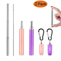 Reusable Metal Straws Telescopic Stainless Steel Drinking Straws Portable Collapsible Straw with Case 2 Pack Rose Gold/Purple