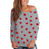 FORUU Blouse for Womens Long Sleeve,2020 Spring Off Shoulder Blouse Fashion Heart Prints Valentines Sexy Tshirt Sweatshirt Work Casual Tops Plus Size Shirts