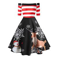 iLUGU Christmas Dresses for Women Off Shoulder Print A Line Swing Dress Evening Party