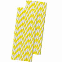 WhopperIndia 50 Pcs Biodegradable Paper Straws Stripe Paper Drinking Straws Bulk Paper Straws for Juices, Shakes, Smoothies, Party Supplies Decorations Yellow and White, (8 MM)