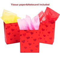 Yosaira Gift Bags with Tissue Paper, Ribbon Handles,Small Gift Bags for Birthday,Party,Holiday,Favor Bags(Red Glitter Heart,3 Pack)