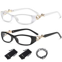 VVDQELLA 1.00 Reading Glasses Diamond Design with Strap 2 Pack Women Neck Hanging Readers Eyeglasses Fashion Rhinestone Crystal Clear Vision