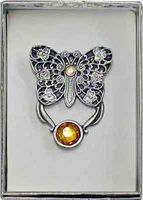 Jeweled Filigree Butterfly Magnet Pin Eyeglass Holder - Made in USA (Amber)