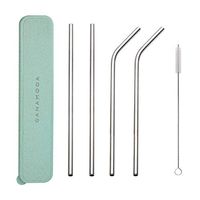 GANAMODA Set of 4 Stainless Steel Ultra Long 10.5 Inch,8mm Diameter,Drinking Straws for 30oz/20oz Tumblers Yeti Ramblers Cold Beverage,Cleaning Brushes Included(2 Straight|2 Bent|1 Brushes) Green