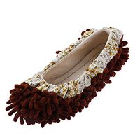 Microfiber Washable Mop Slippers Shoes For Women Floor Dust Dirt Hair Cleaner (Color : Brown)