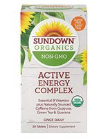 Sundown Organics Active Energy Complex with Vitamin B & Caffeine, Gluten Free, 100% Non-GMO, 30 Tablets