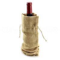 CleverDelights 10 Pack 14" Burlap Wine Bags with Drawstring - 100% Natural Jute Burlap - 14" x 5"