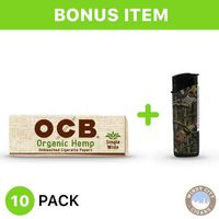 OCB Rolling Papers - Organic Hemp Single Wide (10) with LED Lighter