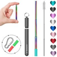Sunnywoo Collapsible Reusable Straws,Portable Stainless Steel Metal Drinking Foldable Straw with Gray Travel Case & Cleaning Brush & Keychain & Silicon Tips for Adults and Kids (Rainbow Straw)