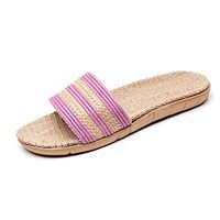 Flax Home Slippers Indoor Floor Shoes Cross Belt Silent Sweat Slippers for Summer Women Sandals Men Flip Flops Red